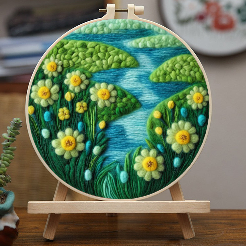 Wild Daisies by the Meadow Stream Wool Needle Felting Painting Kit