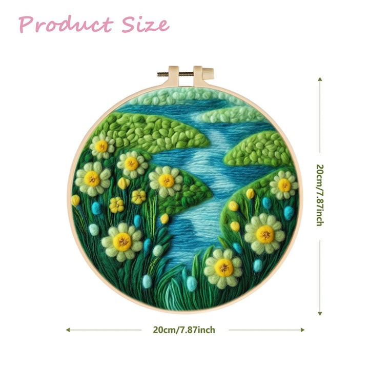 Wild Daisies by the Meadow Stream Wool Needle Felting Painting Kit