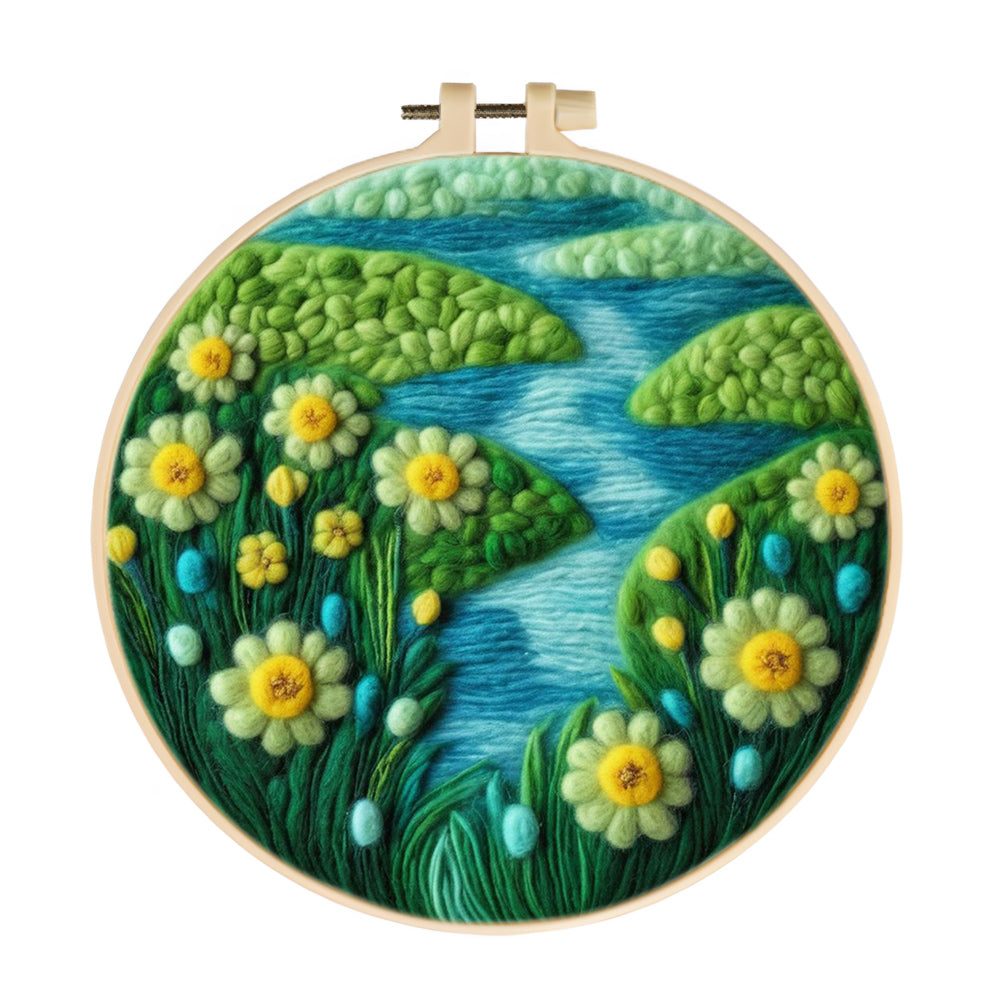 Wild Daisies by the Meadow Stream Wool Needle Felting Painting Kit