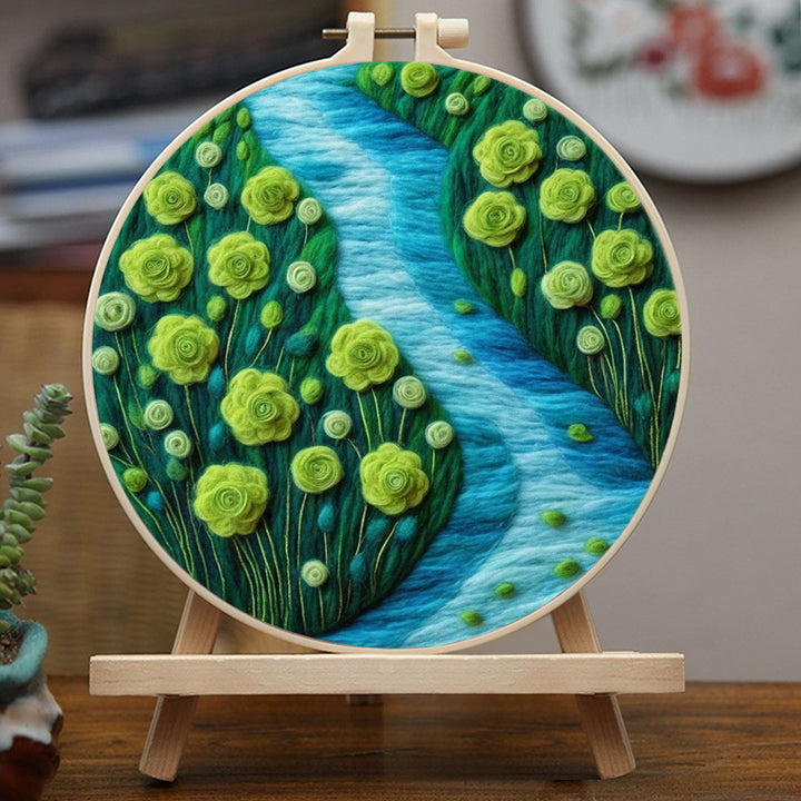 Green Flowers on Both Sides of the Stream Wool Needle Felting Painting Kit