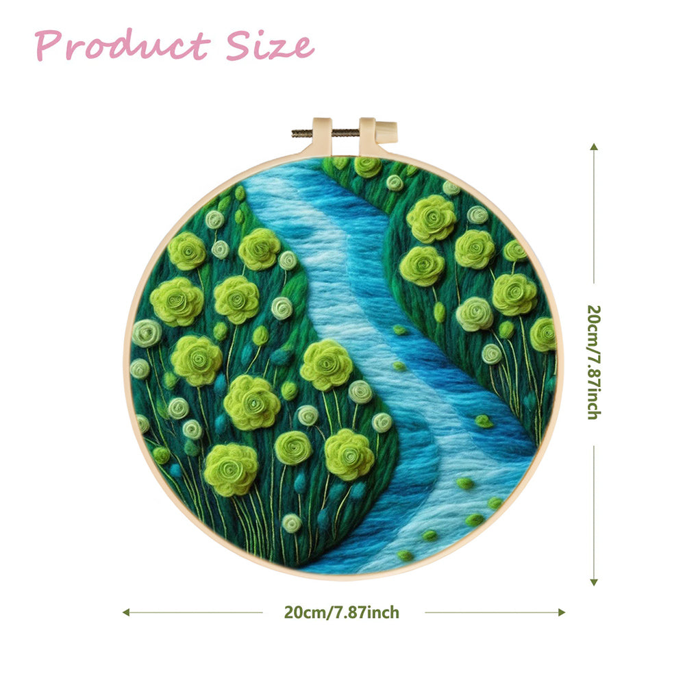 Green Flowers on Both Sides of the Stream Wool Needle Felting Painting Kit