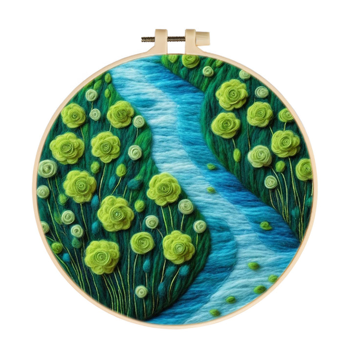 Green Flowers on Both Sides of the Stream Wool Needle Felting Painting Kit