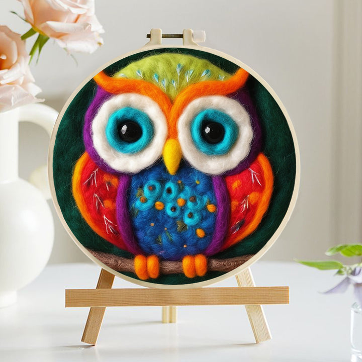 A Colorful Owl at Rest Wool Needle Felting Painting Kit
