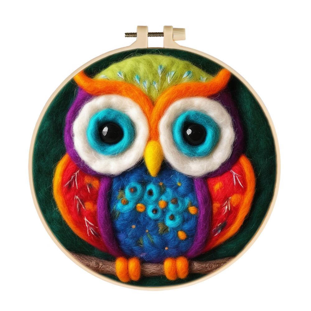 A Colorful Owl at Rest Wool Needle Felting Painting Kit