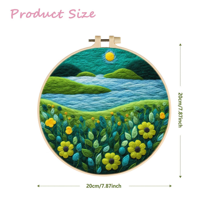 Blue River, Green Hills and Flowers Wool Needle Felting Painting Kit