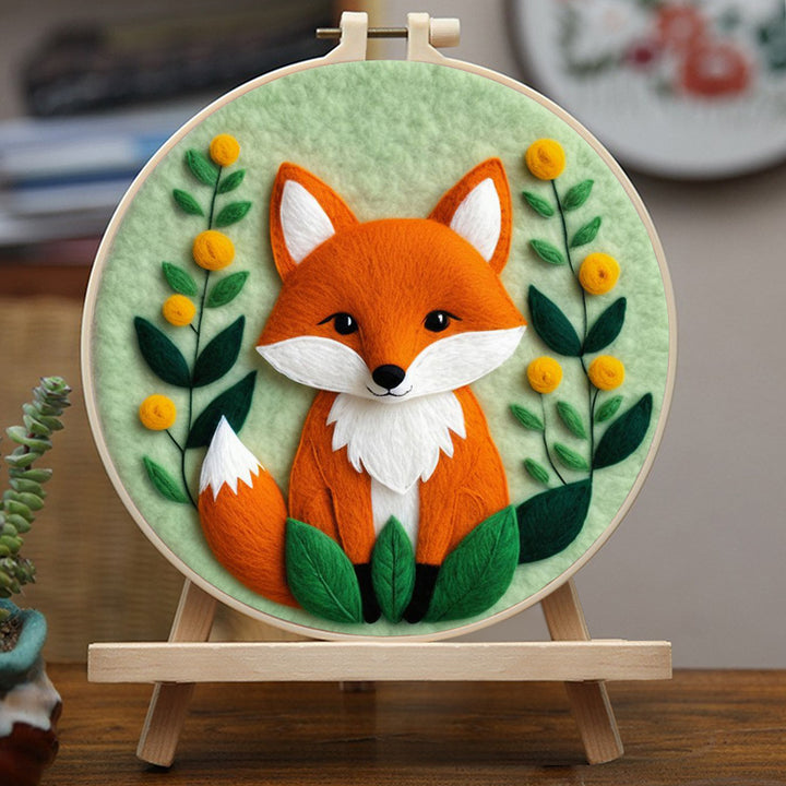 Firefox and Green Plants Wool Needle Felting Painting Kit