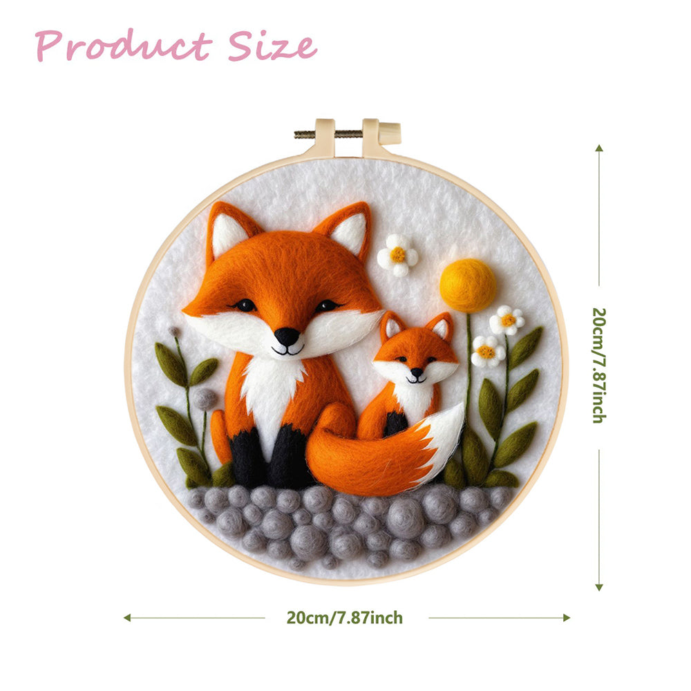 Mother Fox and Her Cub Wool Needle Felting Painting Kit