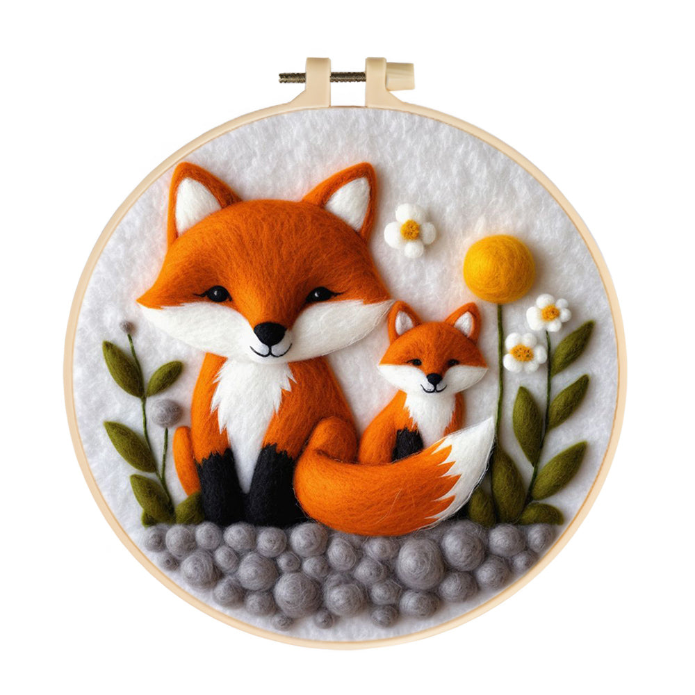 Mother Fox and Her Cub Wool Needle Felting Painting Kit