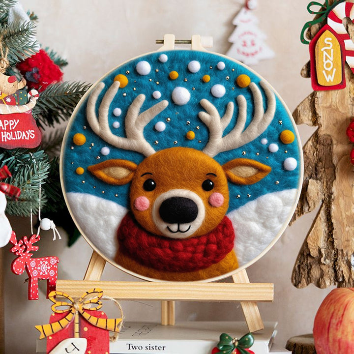 Cute Deer Head Wool Needle Felting Painting Kit