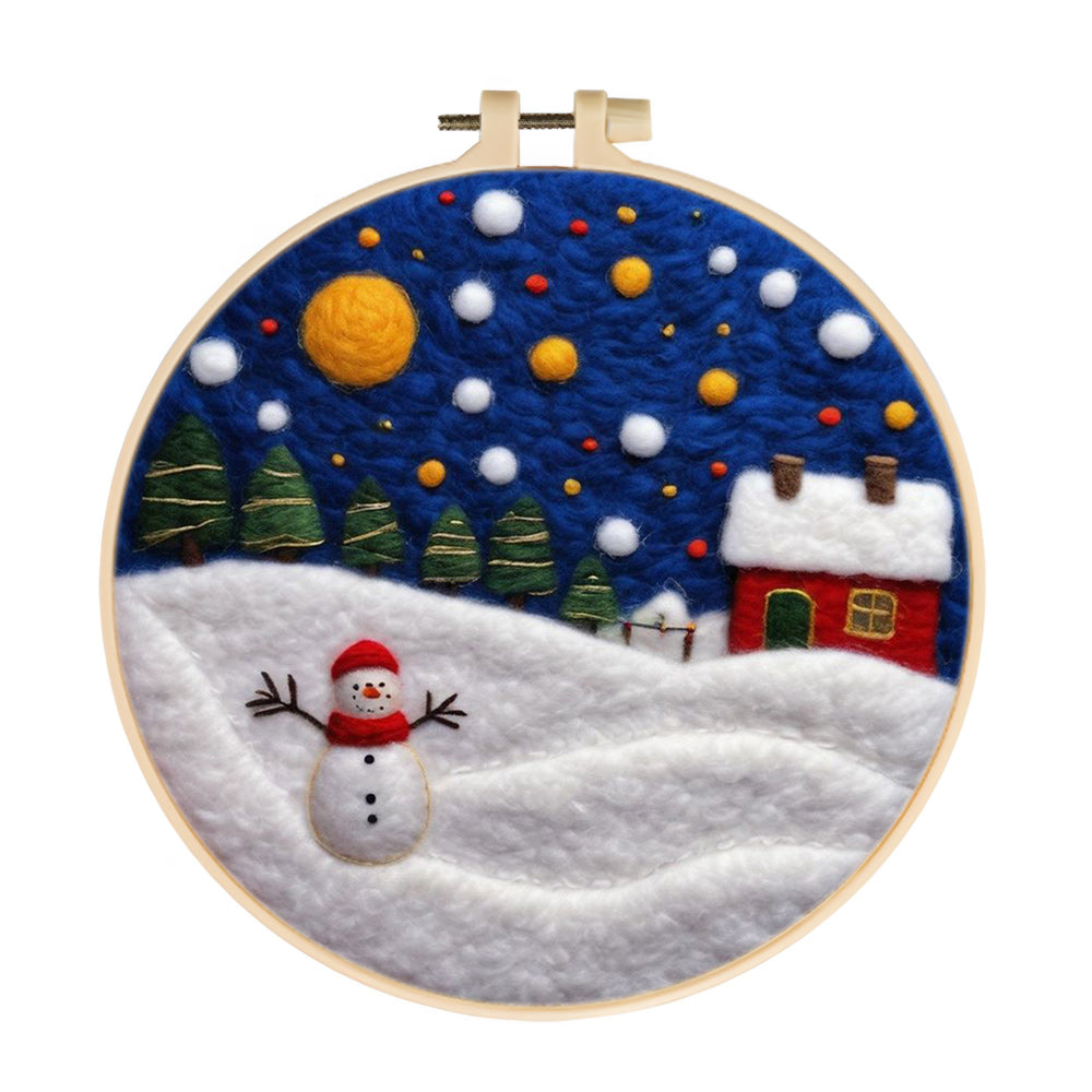 Cottage & Snowman in Snow Wool Needle Felting Painting Kit