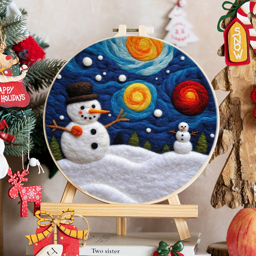 Two Snowmen & Stars Wool Needle Felting Painting Kit