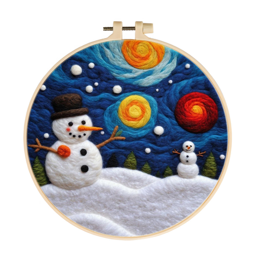 Two Snowmen & Stars Wool Needle Felting Painting Kit