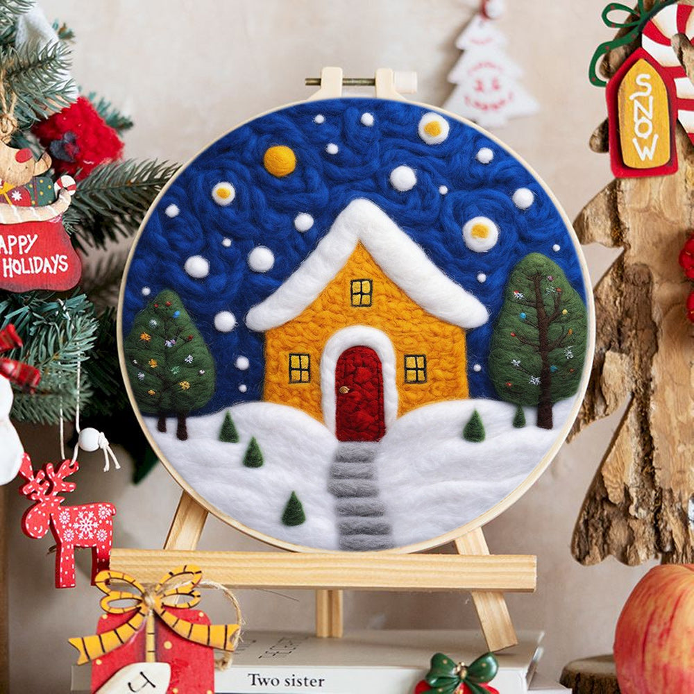 Yellow House with Red Door Wool Needle Felting Painting Kit