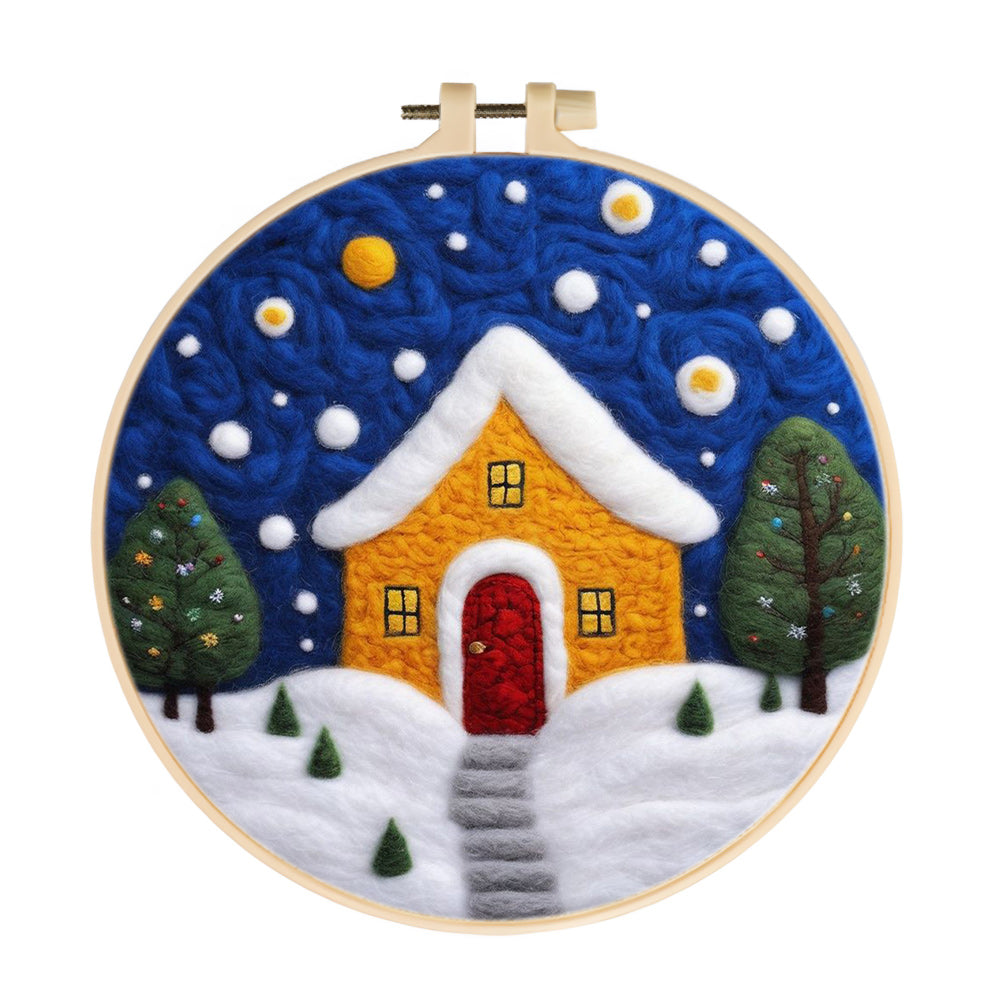 Yellow House with Red Door Wool Needle Felting Painting Kit