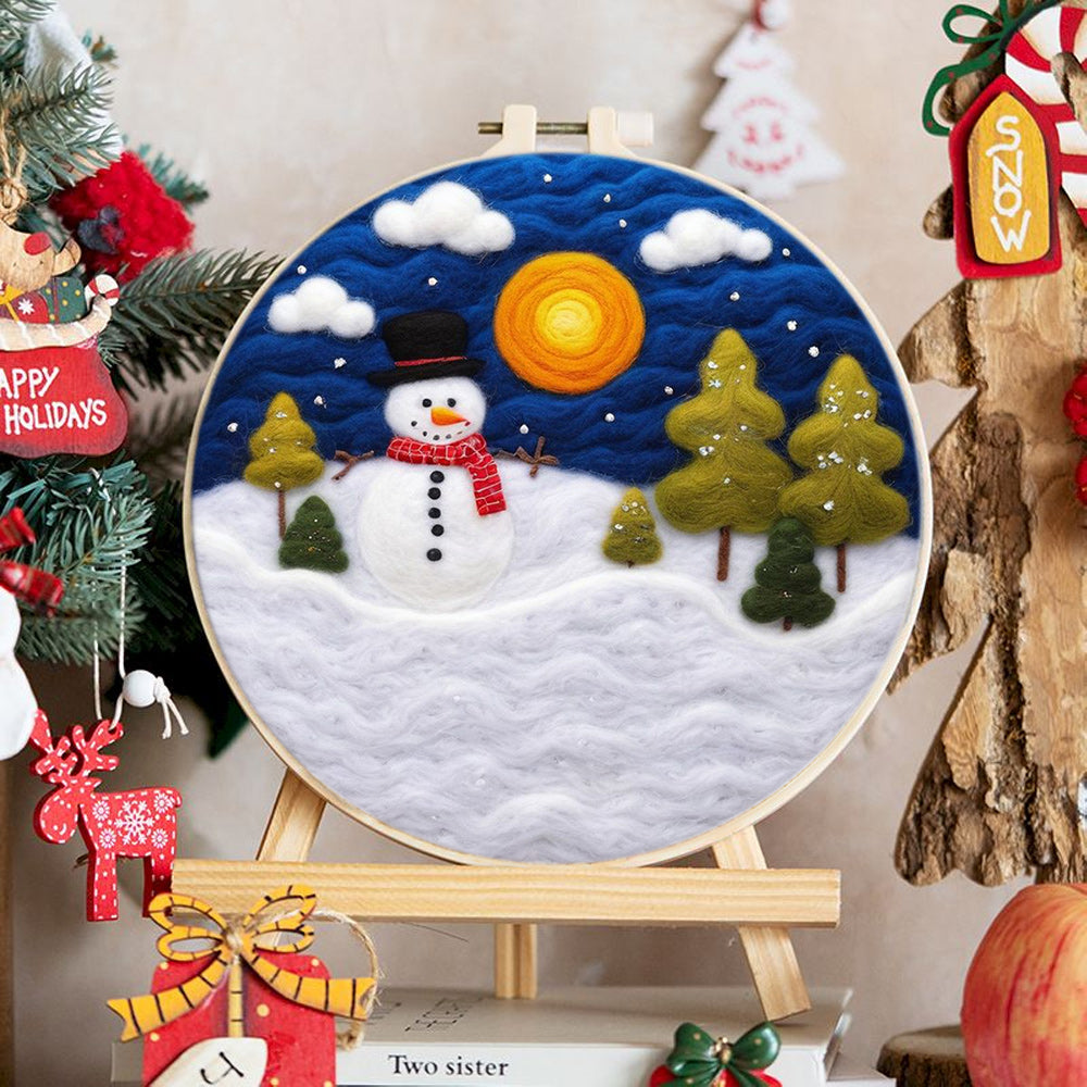 Snowman with Red Scarf Wool Needle Felting Painting Kit
