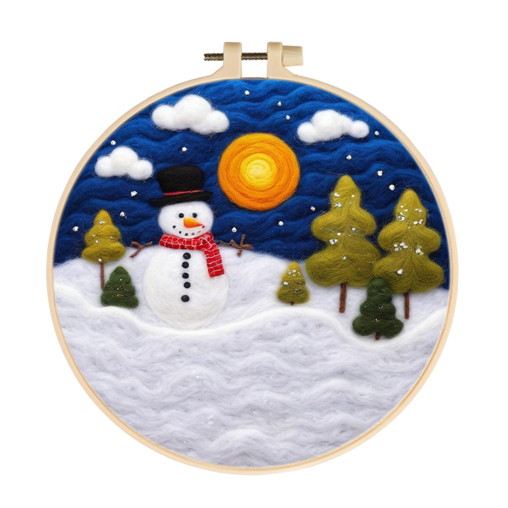 Snowman with Red Scarf Wool Needle Felting Painting Kit