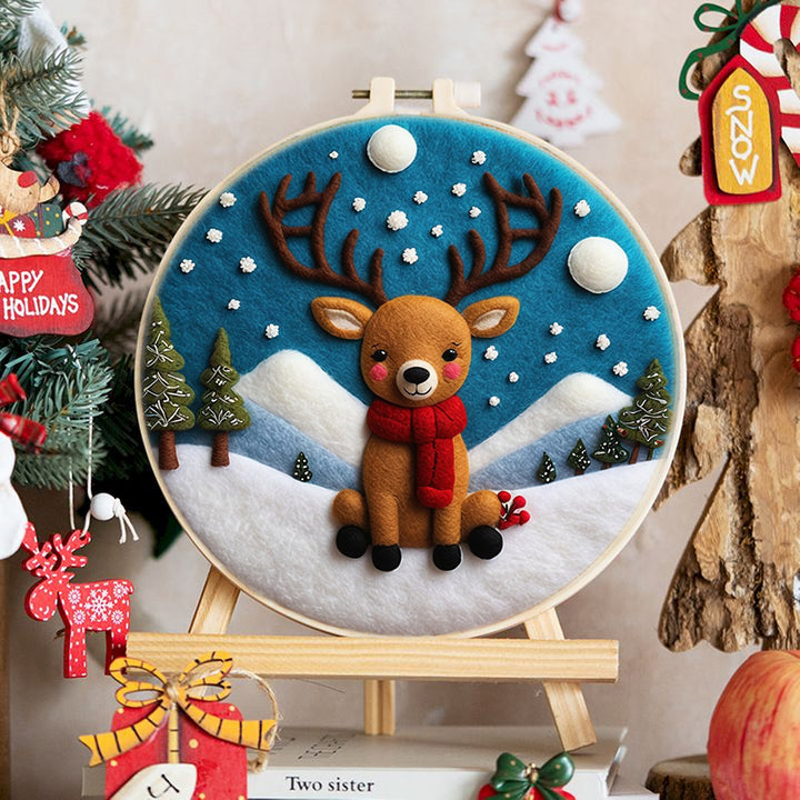 Deer in Snowy Mountains Wool Needle Felting Painting Kit