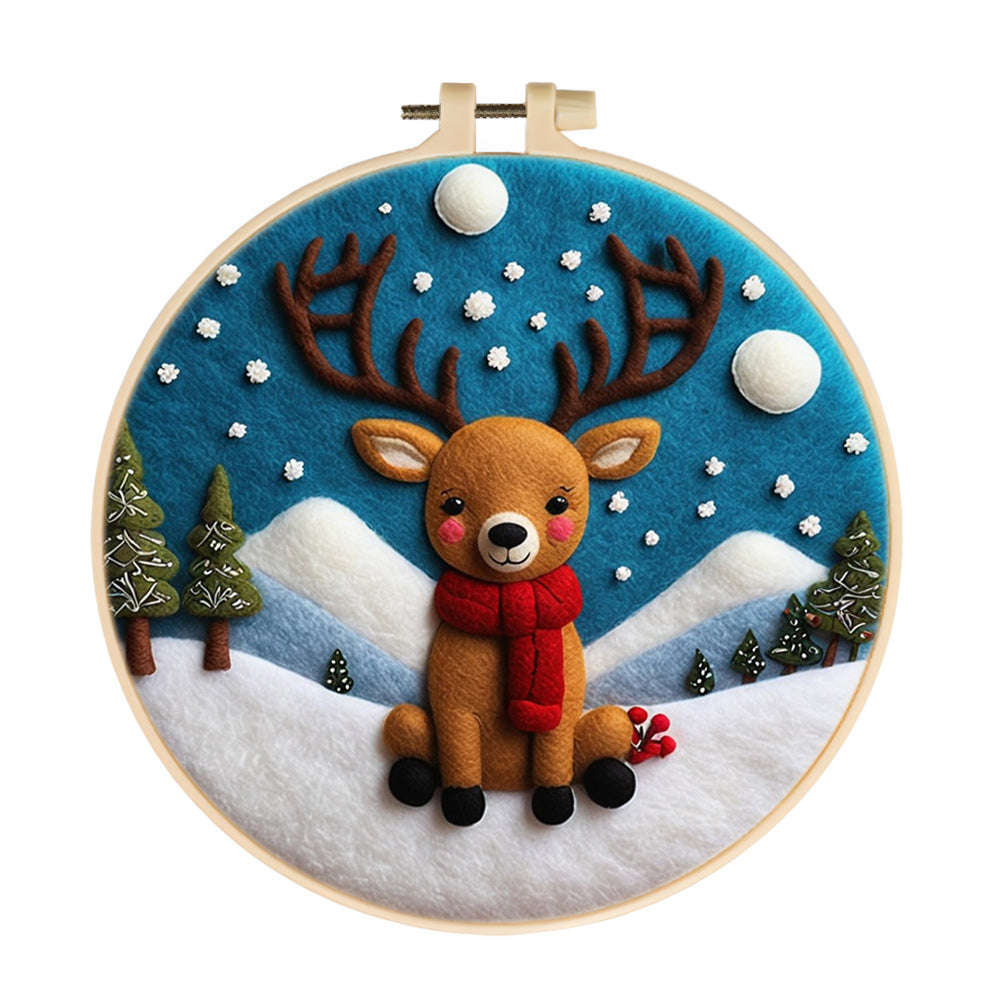 Deer in Snowy Mountains Wool Needle Felting Painting Kit