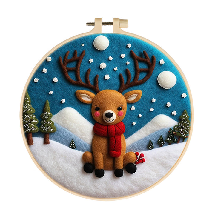 Deer in Snowy Mountains Wool Needle Felting Painting Kit