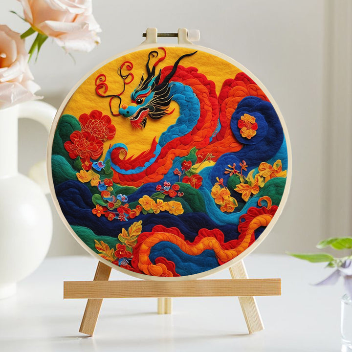 Colorful Loong Soaring among Auspicious Clouds Wool Needle Felting Painting Kit