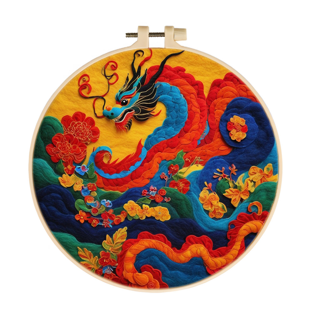 Colorful Loong Soaring among Auspicious Clouds Wool Needle Felting Painting Kit