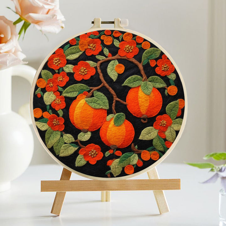 Fiery Red Persimmons and Flowers Wool Needle Felting Painting Kit