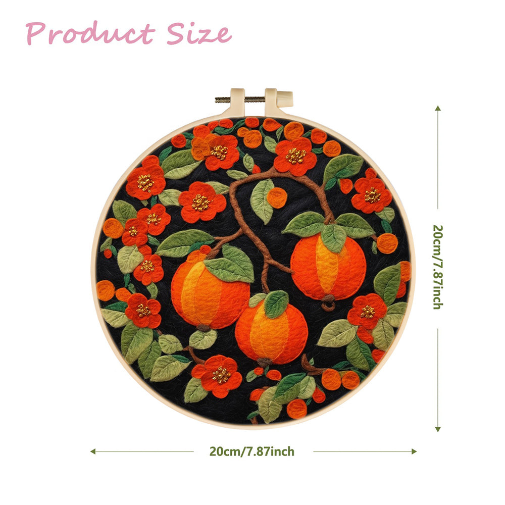 Fiery Red Persimmons and Flowers Wool Needle Felting Painting Kit