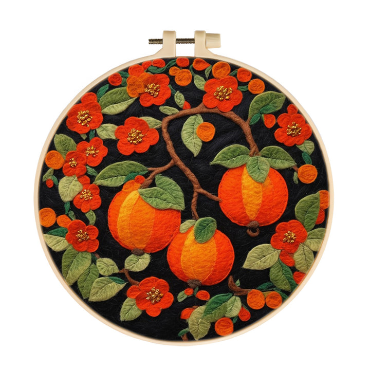 Fiery Red Persimmons and Flowers Wool Needle Felting Painting Kit