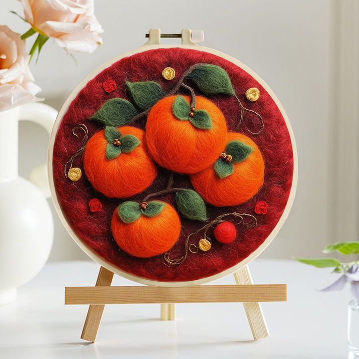 Fiery Red Persimmons Wool Needle Felting Painting Kit