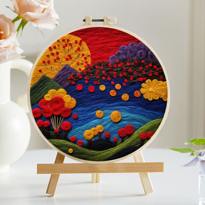 Colorful Sky, Mountains and Flowers Wool Needle Felting Painting Kit