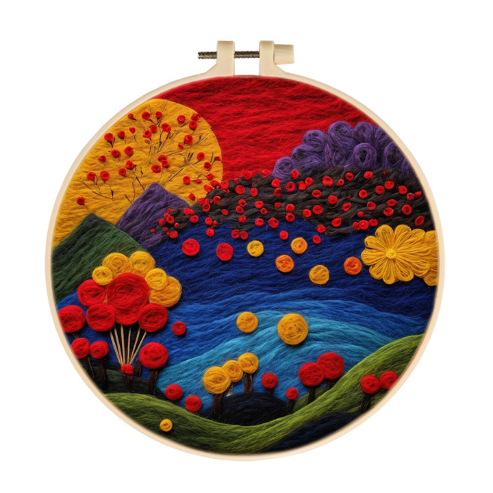Colorful Sky, Mountains and Flowers Wool Needle Felting Painting Kit