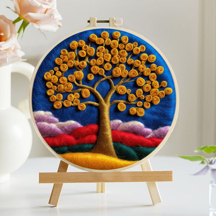 A Golden Rose Tree Wool Needle Felting Painting Kit