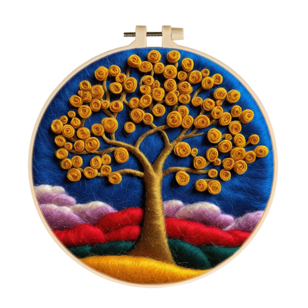 A Golden Rose Tree Wool Needle Felting Painting Kit