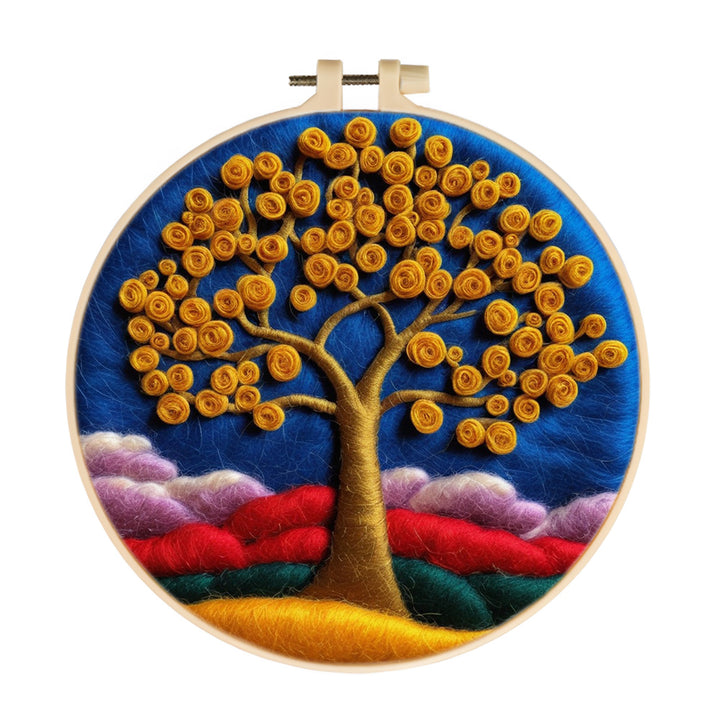 A Golden Rose Tree Wool Needle Felting Painting Kit