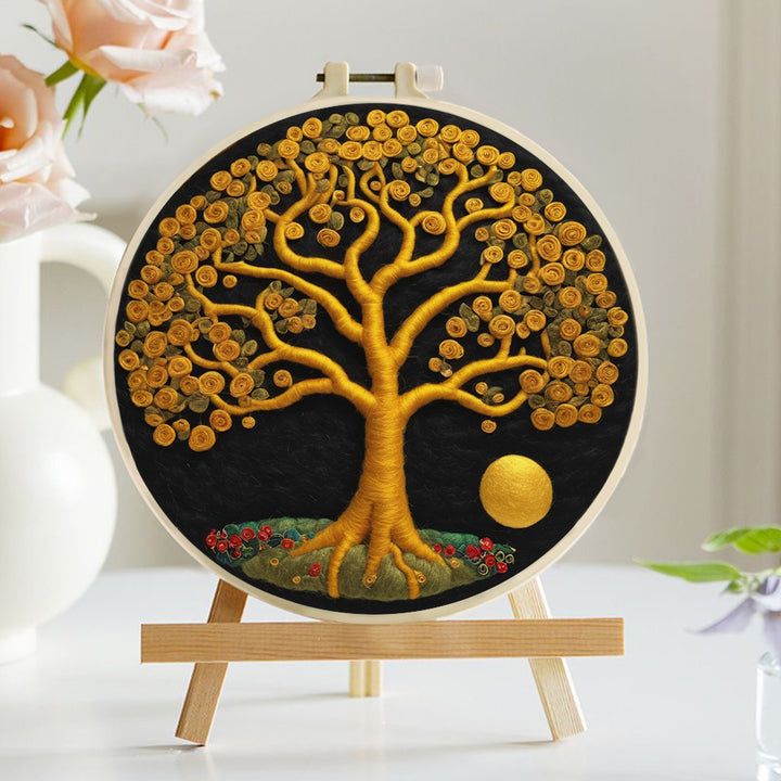 A Golden Rose Tree and The Full Moon Wool Needle Felting Painting Kit