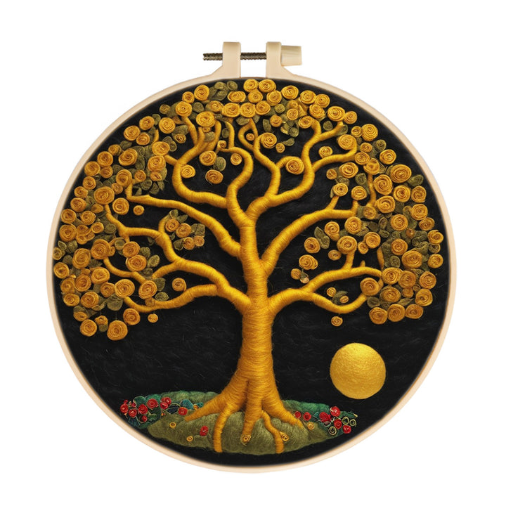 A Golden Rose Tree and The Full Moon Wool Needle Felting Painting Kit