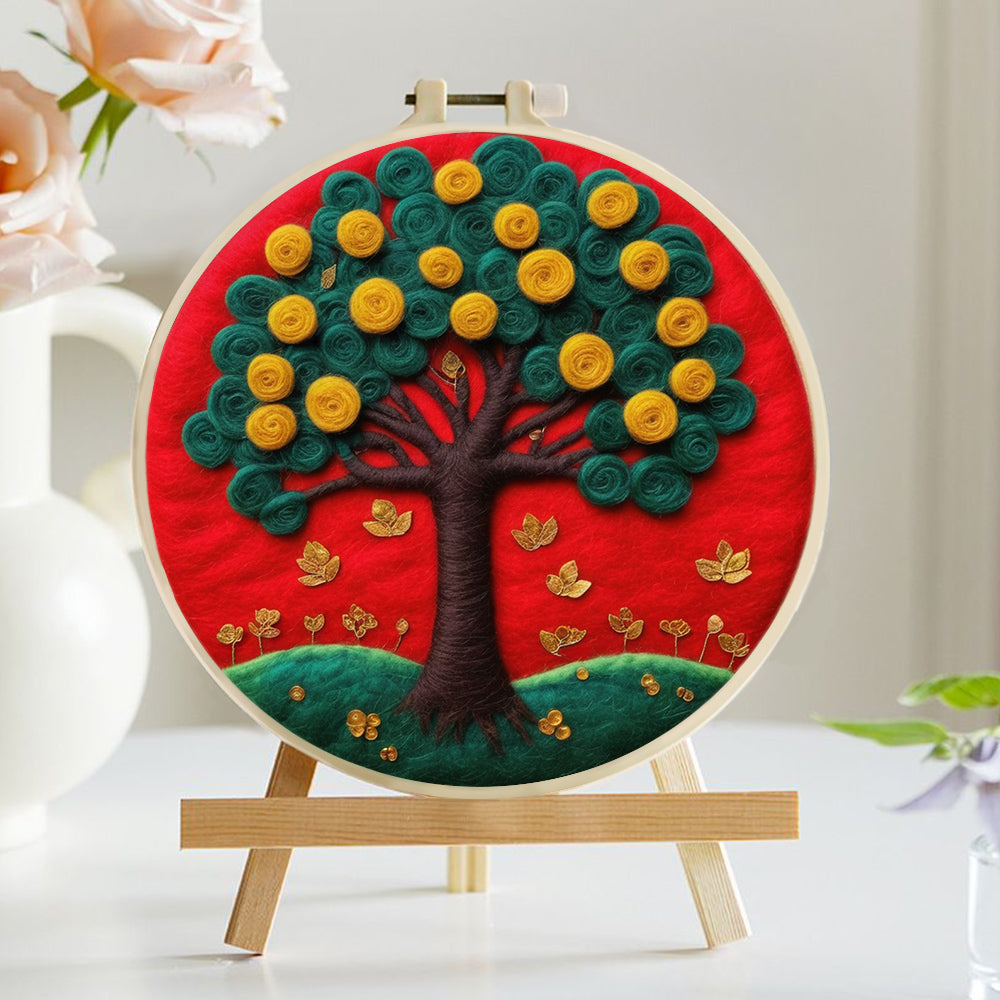 A Green and Golden Flowering Tree Wool Needle Felting Painting Kit