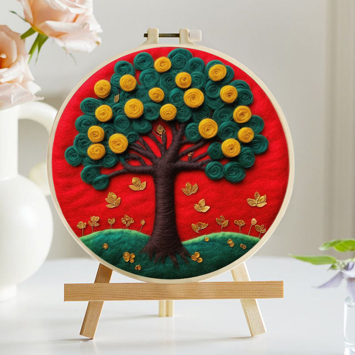 A Green and Golden Flowering Tree Wool Needle Felting Painting Kit