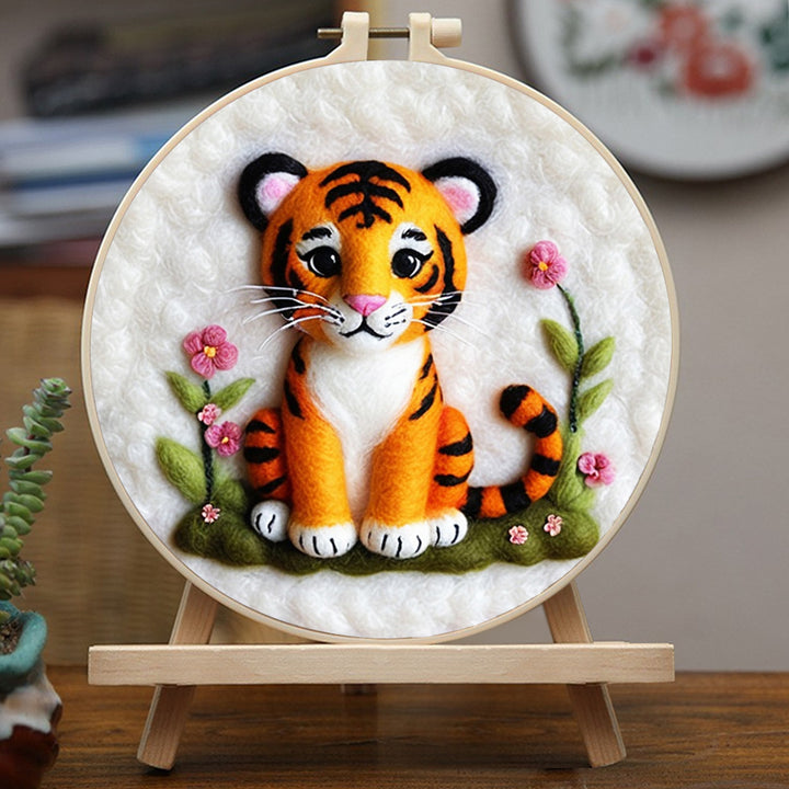 Cute Tiger Cub Sitting Calmly Wool Needle Felting Painting Kit