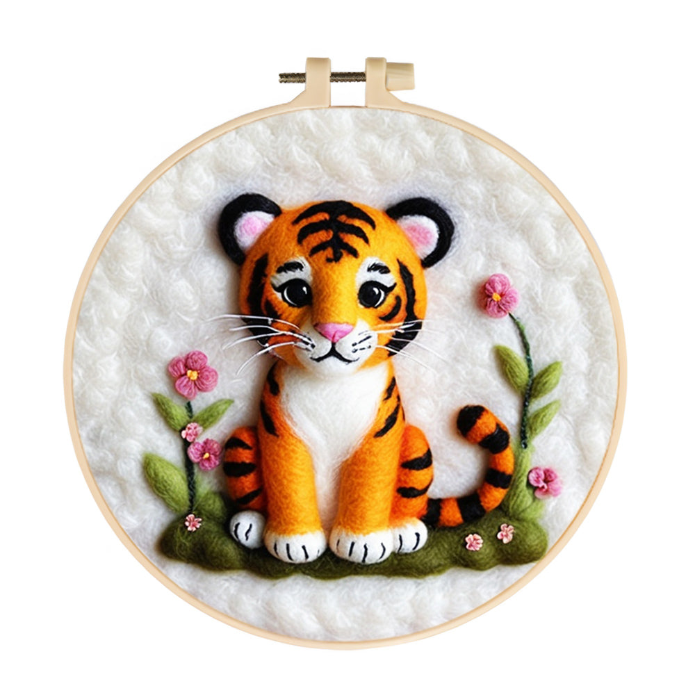 Cute Tiger Cub Sitting Calmly Wool Needle Felting Painting Kit