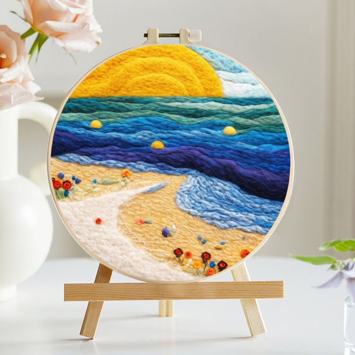 Blue Waves and Golden Sand Wool Needle Felting Painting Kit