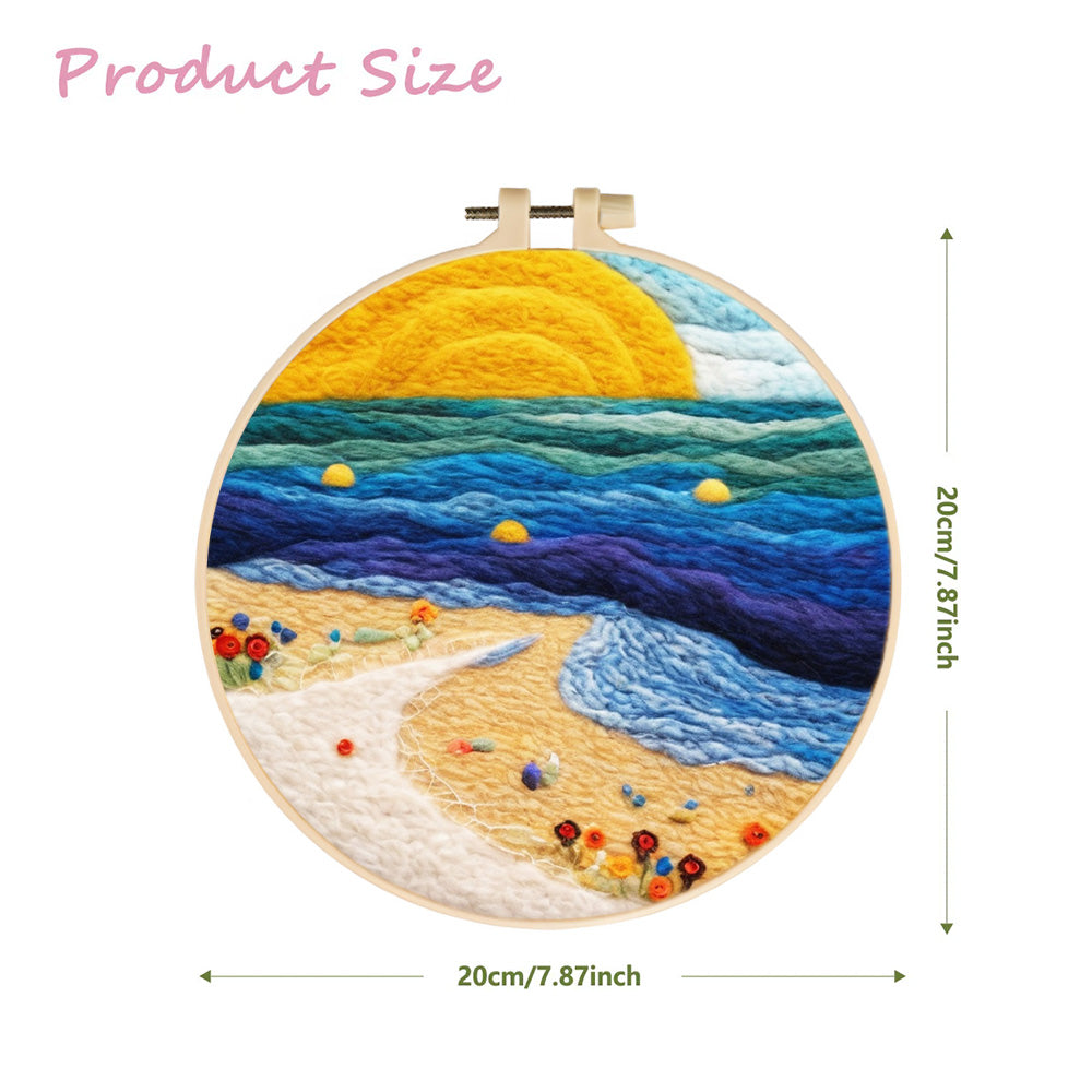Blue Waves and Golden Sand Wool Needle Felting Painting Kit