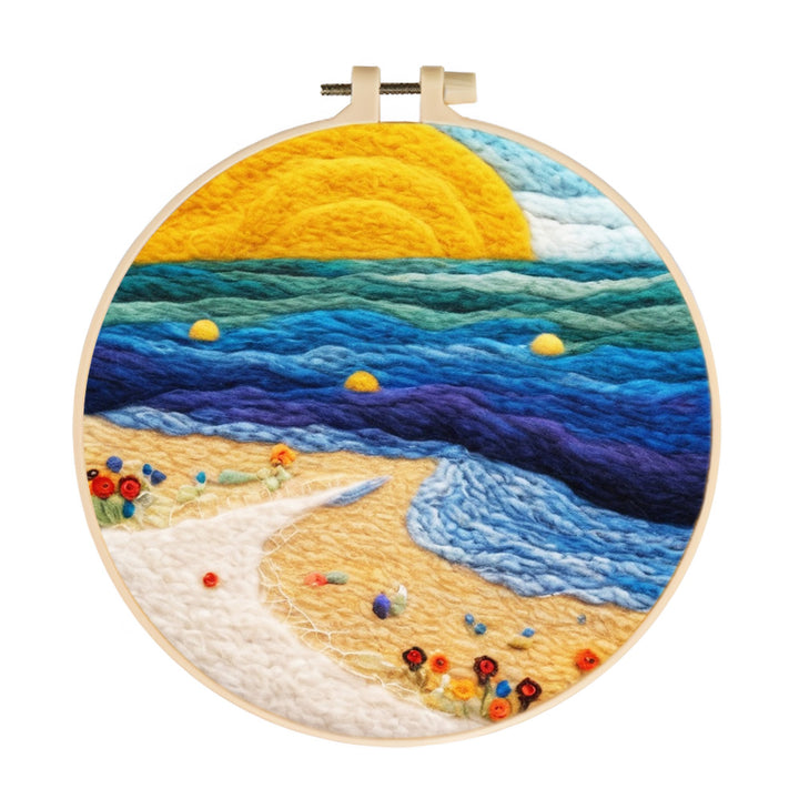 Blue Waves and Golden Sand Wool Needle Felting Painting Kit