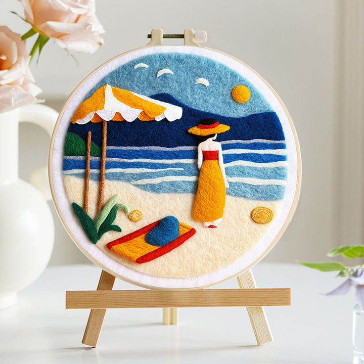 Woman on Vacation at Seaside Wool Needle Felting Painting Kit