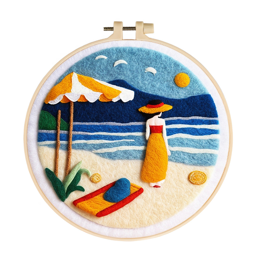 Woman on Vacation at Seaside Wool Needle Felting Painting Kit