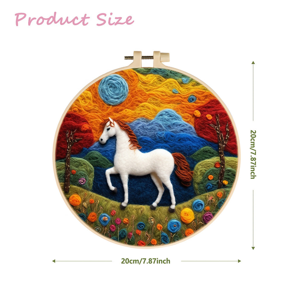 White Horse under Colorful Sky Wool Needle Felting Painting Kit