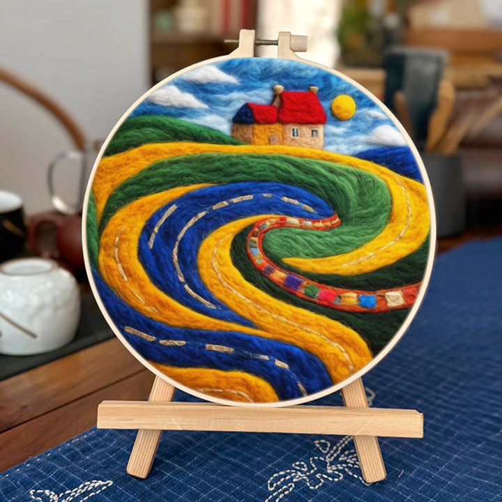 Red Houses on Colorful Hillsides Wool Needle Felting Painting Kit