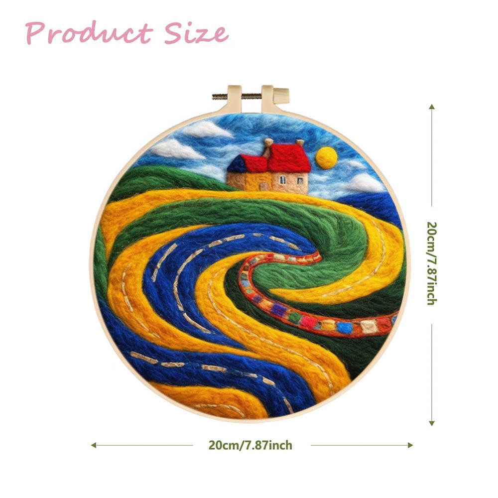 Red Houses on Colorful Hillsides Wool Needle Felting Painting Kit