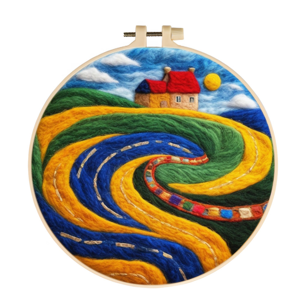 Red Houses on Colorful Hillsides Wool Needle Felting Painting Kit