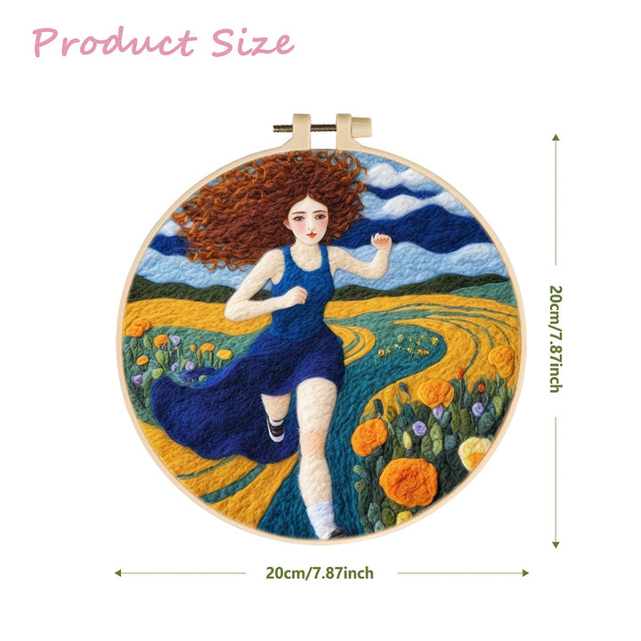 A Woman Running Through the Flowers Wool Needle Felting Painting Kit